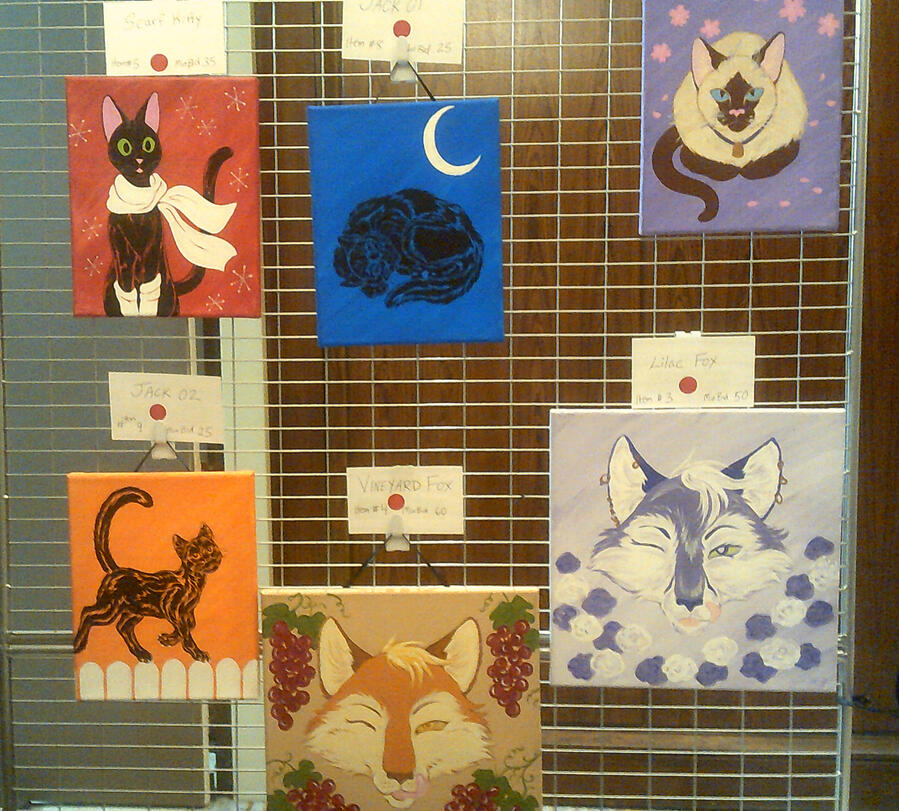 Halloween Cats I painted for AnthroCon's artshow. One Bushy Cat has appeared. It remains to be seen if I can figure out how to actually make a website. Personally, I'd rather have a nap in the sun, far away from the aggravations of the internet.