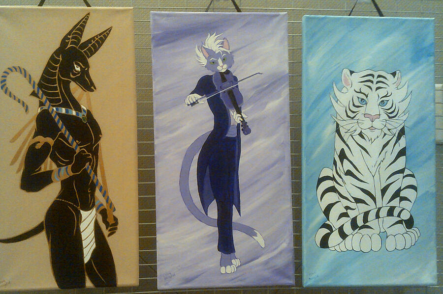 Halloween Cats I painted for AnthroCon's artshow. One Bushy Cat has appeared. It remains to be seen if I can figure out how to actually make a website. Personally, I'd rather have a nap in the sun, far away from the aggravations of the internet.